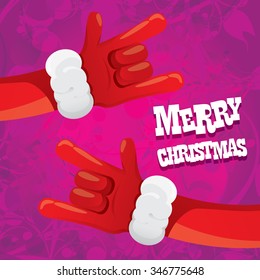 Santa hand rock n roll icon vector illustration. Christmas Rock concert poster design template or greeting card. Rockstar christmas background with santa