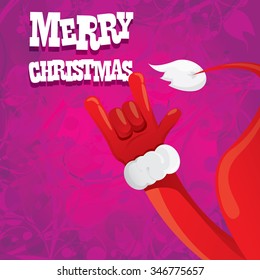 Santa hand rock n roll icon vector illustration. Christmas Rock concert poster design template or greeting card. Rockstar christmas background with santa