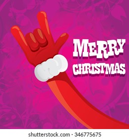 Santa hand rock n roll icon vector illustration. Christmas Rock concert poster design template or greeting card. Rockstar christmas background with santa