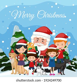 Santa and happy family member on Christmas  background illustration