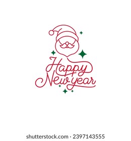 santa and happy new year red lettering.  vector illustration.