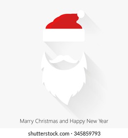 Santa hat and beard. Flat Christmas icon with long shadow. Retro design.