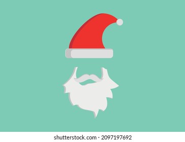 Sombrero de Santa y barba de estilo plano.