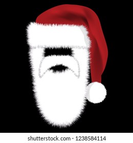 Santa Hat with Beard and Mustache Icon Symbol Design. Vector Christmas  illustration isolated on black background