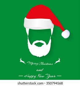 Santa hat and beard on green background with  shadow
