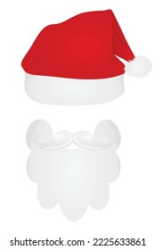 Santa hat and beard. vector