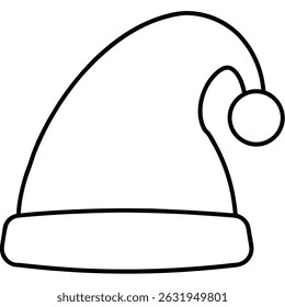Santa chapéu preto e branco linha desenho simples sobre fundo branco