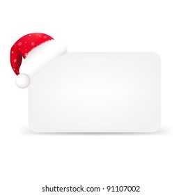 Santa Hat And Blank Gift Tag, Isolated On White Background, Vector Illustration
