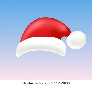 Santa hat, bright design template. Christmas decoration element in a realistic cartoon style. Vector.