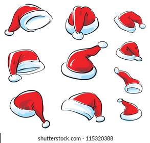 santa hat cartoon vector set