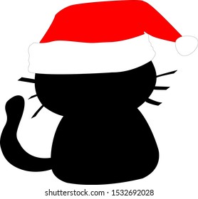 Santa hat and cat silhouette - a cute Christmas-themed vector art for the upcoming Yuletide season