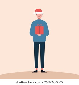 Santa Hat Character with Present Vector Art