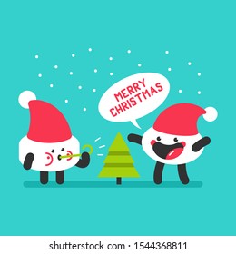 Santa hat characters with Christmas tree vector cartoon illustration isolated on background.