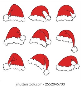 Santa Hat Christmas Bundle Vector Red. Hat Drawing