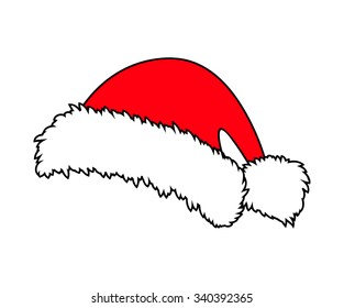 Santa hat, Christmas cap icon, symbol, design. Winter vector illustration isolated on white background.