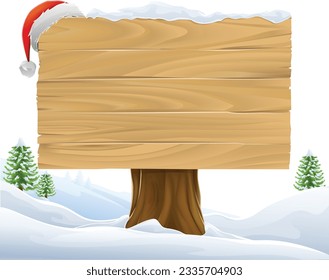 A Santa hat Christmas cartoon wooden sign