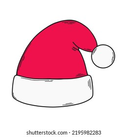 Santa hat. Christmas headdress. Element for a masquerade. Hand drawn vector illustration.