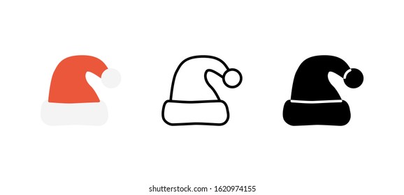 Santa hat Christmas icon. Holidays flat, silhouette, line vector illustration on white background
