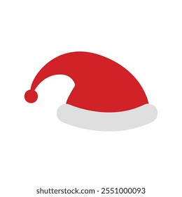 Santa hat, Christmas icon, red and white, simple design, minimalist illustration, holiday symbol, festive headwear, cartoon style, clean lines, vector graphic, flat color, iconic shape, seasonal clipa