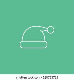 Santa Hat Christmas New Year Line Icon On Green Background