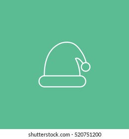 Santa Hat Christmas New Year Line Icon On Green Background