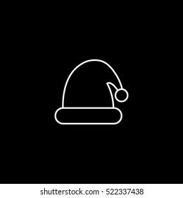 Santa Hat Christmas New Year Line Icon On Black Background