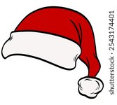 Santa Hat Christmas Red and White Cap Drawing Vector Illustration