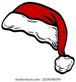 Santa Hat Christmas Red and White Cap Drawing Vector Illustration