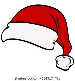 Santa Hat Christmas Red and White Cap Drawing Vector Illustration