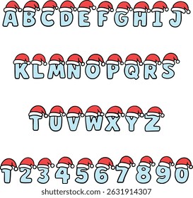 Santa Hat Christmas  typography font lettering ABC cartoon vector text