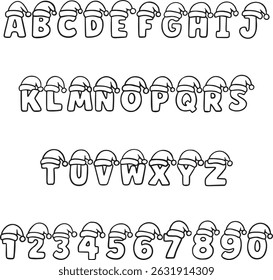 Santa Hat Christmas  typography font lettering ABC cartoon vector text