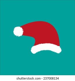 Santa hat - christmas vector icon on cyan background