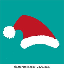 Santa hat - christmas vector icon on cyan background