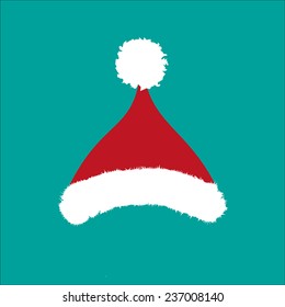 Santa hat - christmas vector icon on cyan background