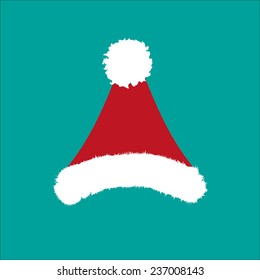 Santa hat - christmas vector icon on cyan background