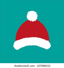 Santa hat - christmas vector icon on cyan background