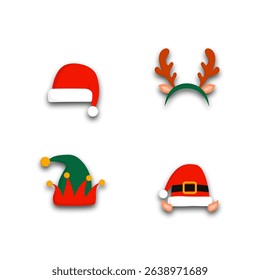 Santa hat. Christmas hat vector set. Isolated red santa hat  set.