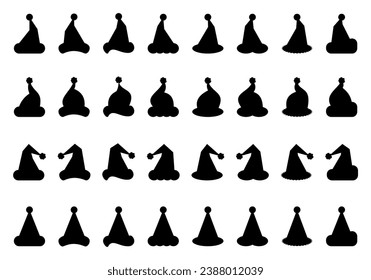santa hat collection, christmas hat icon. simple design vector silhouette isolated on white background.