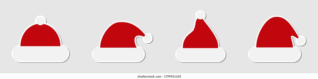 Santa Hat. Santa hat collection, isolated. Hats vector icons in flat design. Vector illustration