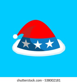 Santa hat color US flag. American Christmas Patriotic cap