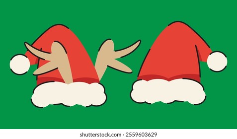 santa hat with deer horn vector illustration, New year mask hat of santa claus with deer horns