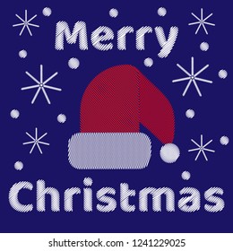 Santa hat embroidery, merry Christmas embroidered lettering, digital craft, Christmas minimalism pattern
