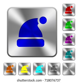 Santa hat engraved icons on rounded square glossy steel buttons