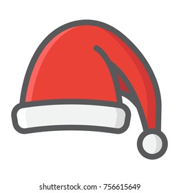 Santa hat filled outline icon, New year and Christmas, xmas sign vector graphics, a colorful line pattern on a white background, eps 10.