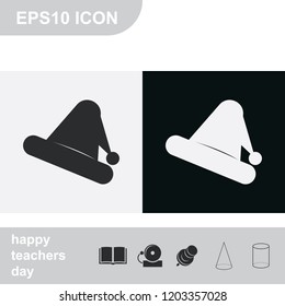 Santa hat flat black and white vector icon.