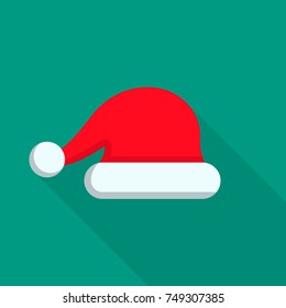 Santa hat flat color icon with long shadow, vector illustration.