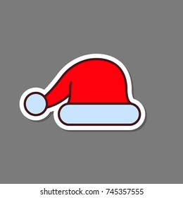 Santa hat flat color sticker, vector illustration.