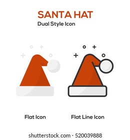 Santa Hat Flat Icon And Flat Line Icon