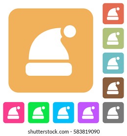 Santa hat flat icons on rounded square vivid color backgrounds.