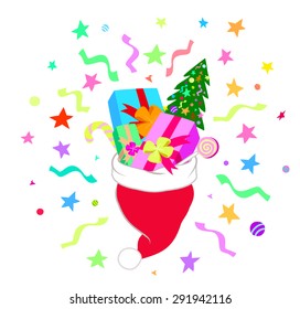 Santa hat full of Christmas present